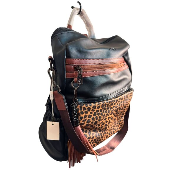 Gluci Convertible Leopard Bookbag with Shoulder strap and Wristlet Purse NWT - Picture 2 of 16